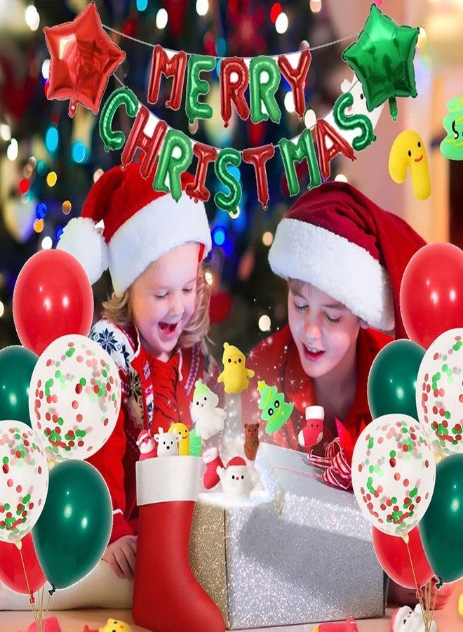 DECGOL Merry Christmas Balloons Banner 13pcs Aluminum Foil 16 Inch Letters with 2pcs 18 Inch Star Balloons 30pcs Red Green Confetti Balloon for Christmas Party Decorations - Image 5